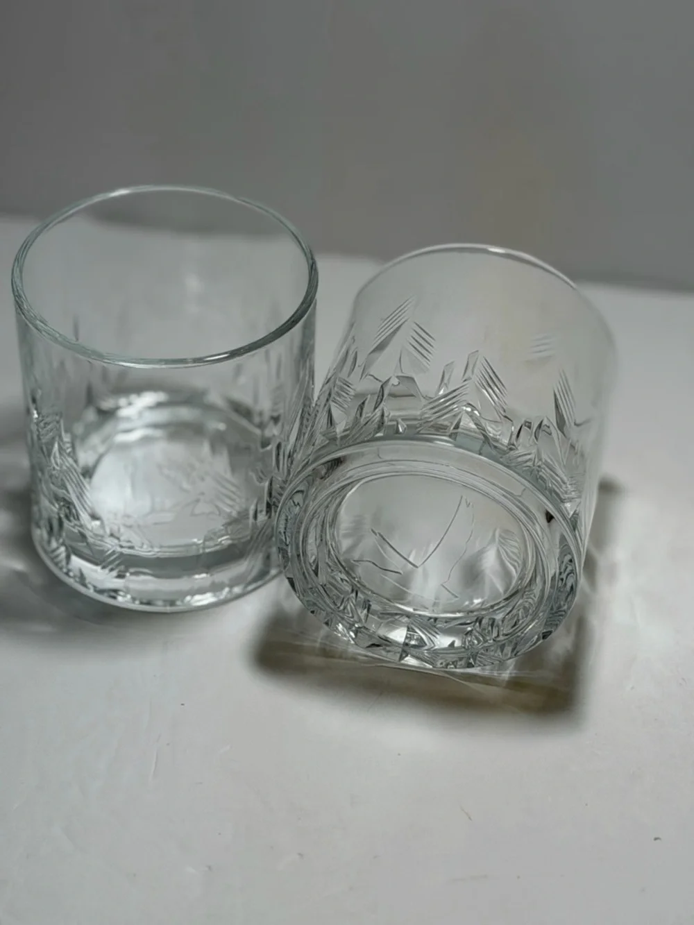 Grey GooseVodka Set of 2 Lowball Rock Glasses Etched Barware Clear 10oz Cocktail